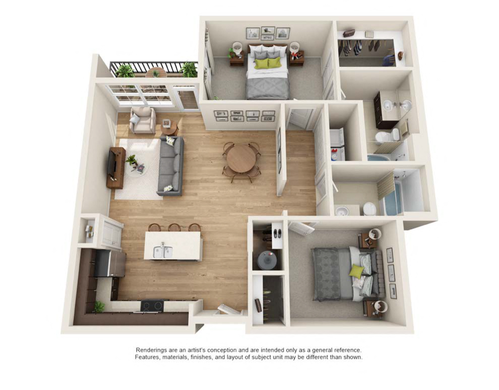 Floor plan for 2 beds, 2 baths, 1111 sqft